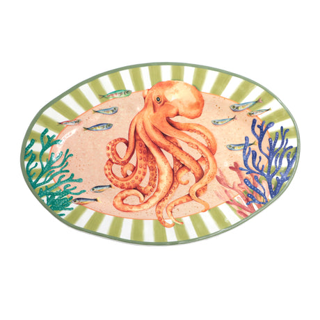 ROSE &amp; TULIPS Coastal Oval Tray 45 x 30 Cm Octopus Melamine