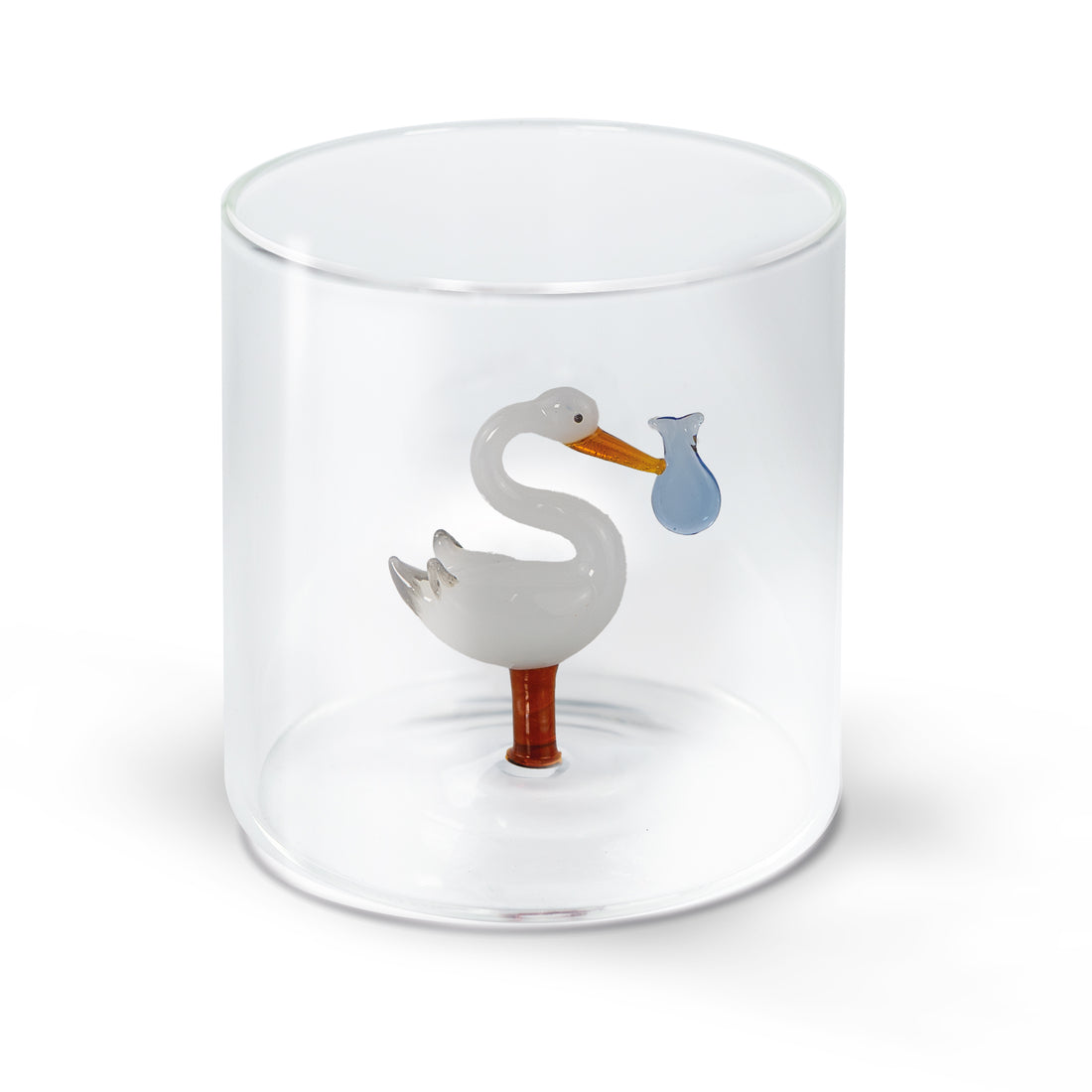 Verre en verre borosilicaté WD LifeStyle, 250 ml, décor cigogne et faisceau bleu.