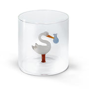 Verre en verre borosilicaté WD LifeStyle, 250 ml, décor cigogne et faisceau bleu.
