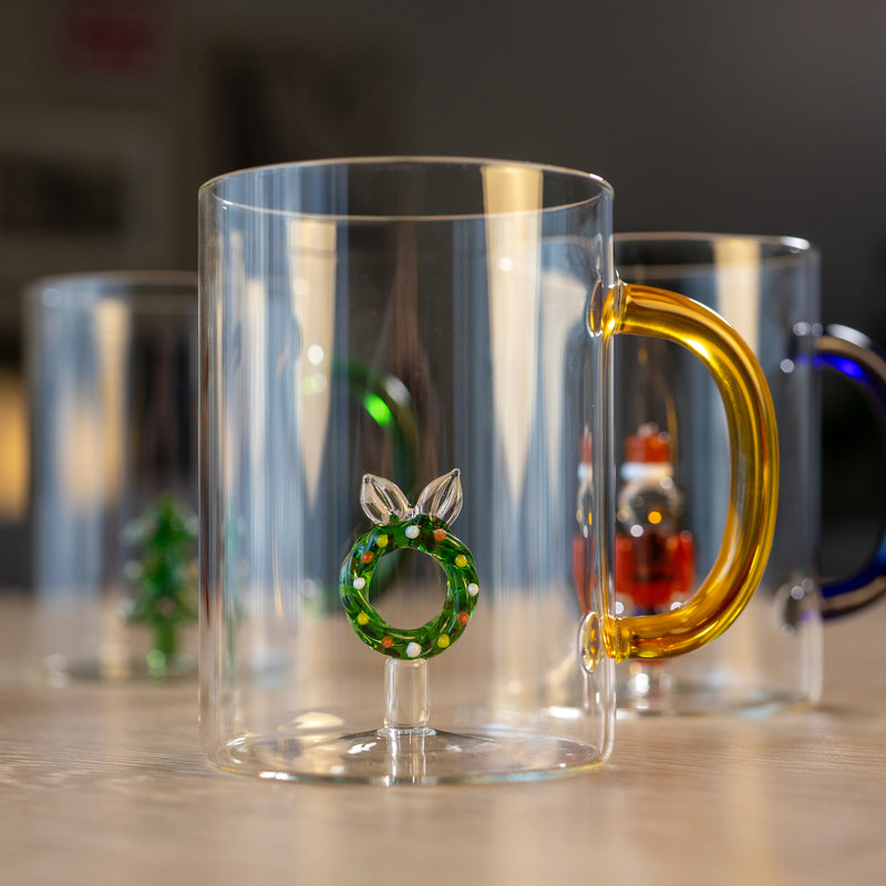 Tasse en verre borosilicaté WD LifeStyle 420 ml, décoration de couronne de Noël
