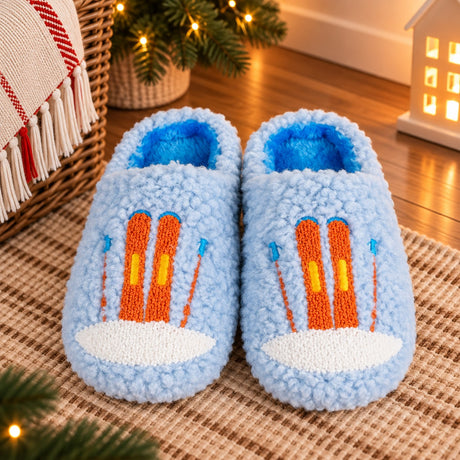 WD LifeStyle Pantoufles Motif Ski Taille S/M – Pantoufles d'Hiver pour la Maison