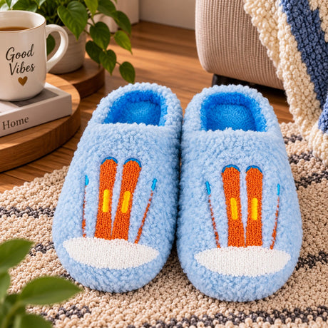 WD LifeStyle Chaussons avec Décor Ski Taille M/L – Chaussons d'Hiver pour la Maison