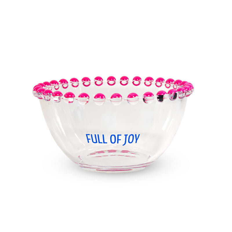 Lot de 2 bols en verre WD LifeStyle de 500 ml, décorés des inscriptions « Start fresh » et « Full of joy », rose et bleu.