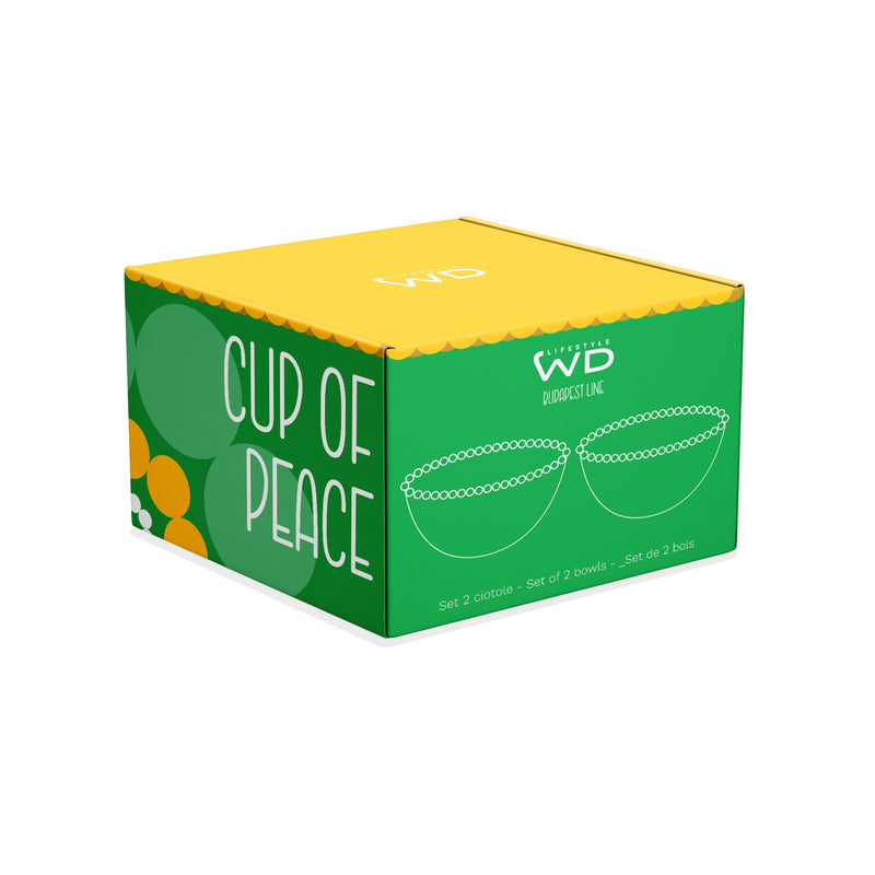 Ensemble de 2 bols en verre WD LifeStyle de 500 ml décorés « Tasse de joie » et « Tasse de paix », jaune et vert