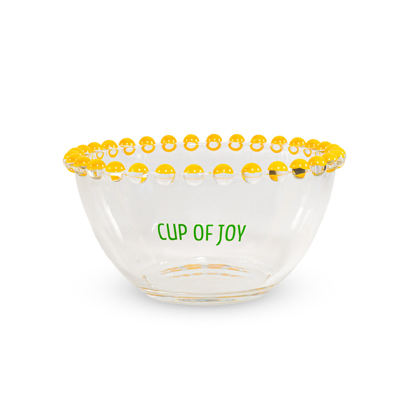 Ensemble de 2 bols en verre WD LifeStyle de 500 ml décorés « Tasse de joie » et « Tasse de paix », jaune et vert