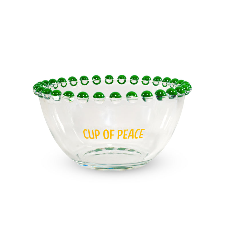 Ensemble de 2 bols en verre WD LifeStyle de 500 ml décorés « Tasse de joie » et « Tasse de paix », jaune et vert