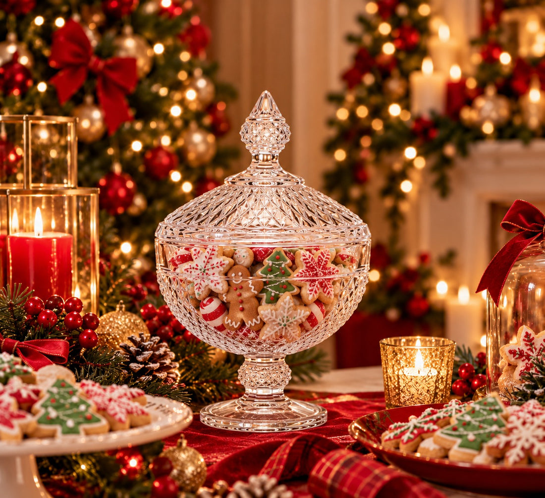 EDG Enzo De Gasperi Contenant de Noël en verre effet cristal avec pied h25 d15 transparent