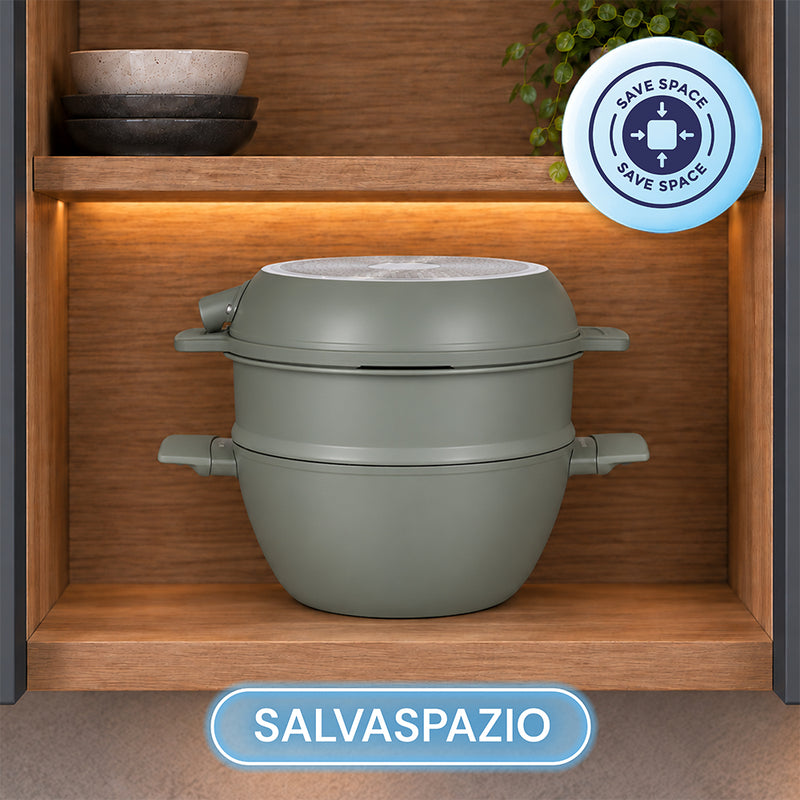 Tognana Batteria di Pentole 11 Pezzi Modulo  Military Green in Alluminio Beige – Set Pentole e Casseruole per la Cucina