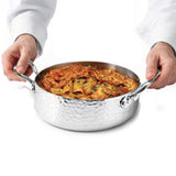AGNELLI Casseruola Bassa Martellato Aluinox 3 Ply 16x12 Cm con 2 Maniglie in Acciaio Inox