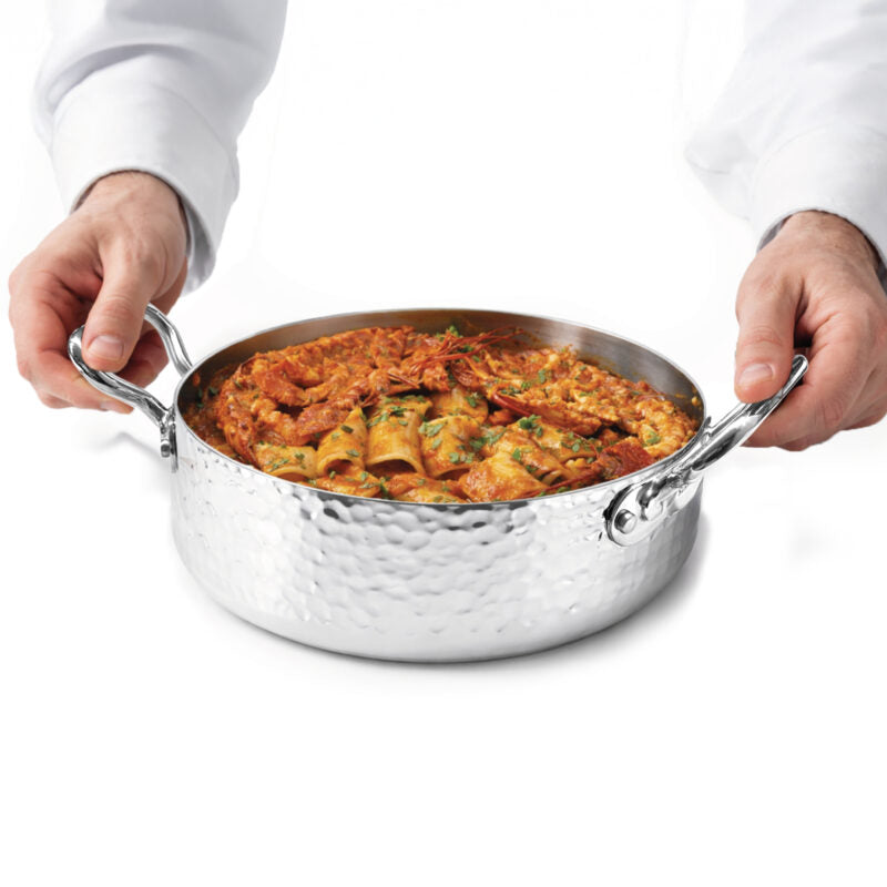 AGNELLI Casserole basse martelée Aluinox 3 plis 24x9,5 cm avec 2 poignées en acier inoxydable