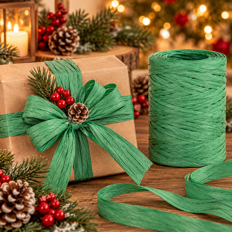 Piovaccari Paper Raphia Deep Green 5-8 mm x 100 m – Rafia de Papel Verde Oscuro para Decoraciones, Lazos, Embalajes Regalos y Bricolaje