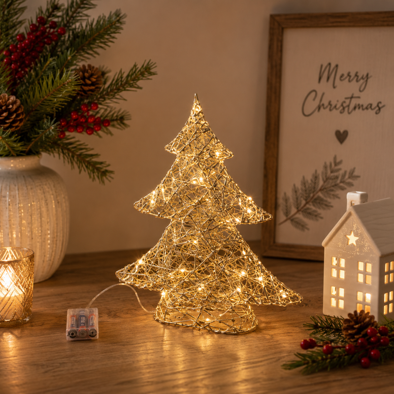 EDG Enzo De Gasperi Sapin de Noël LED tressé 30 micro-LED H 40 cm L 34 cm P 10 cm IP20 Or