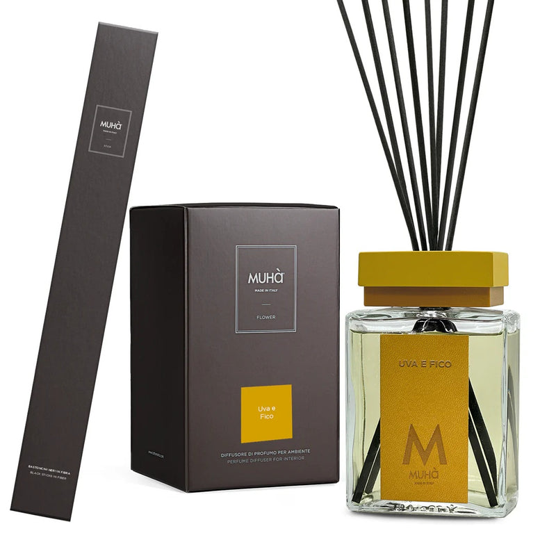Muhà Luxe Diffuseur de Parfum d'Ambiance avec Bâtonnets Raisin et Figue 500 ml
