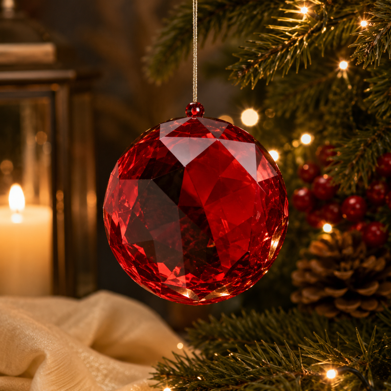 EDG Enzo De Gasperi Décoration de Noël en forme de diamant rond à suspendre, D 16 cm, L 8,5 cm, PP Rouge