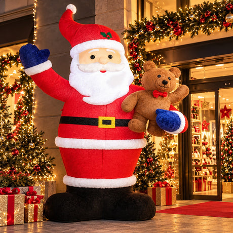 EDG Enzo De Gasperi Père Noël Gonflable avec Petit Ours LED White Red H380 Ø230 cm – Décoration de Noël