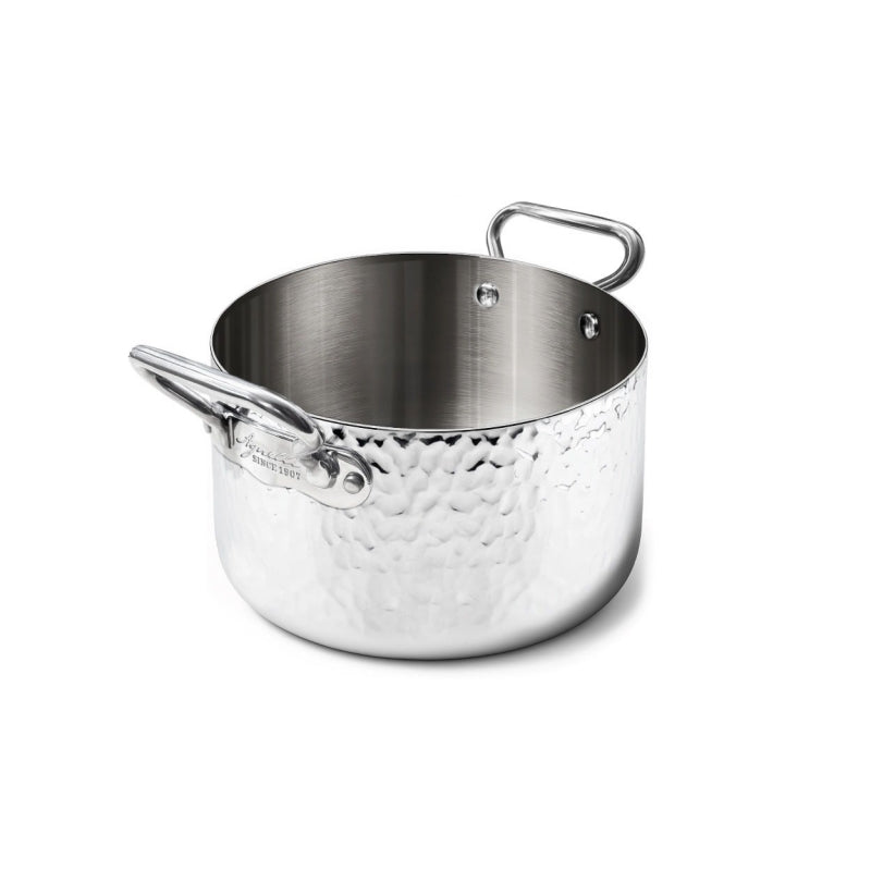 AGNELLI Casserole haute martelée Aluinox 3 plis 24x16 cm avec 2 poignées en acier inoxydable