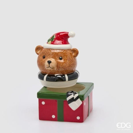 EDG Enzo De Gasperi Récipient de Noël Ours avec Écharpe en Céramique H24x16x15 cm Vert Rouge – Décoration de Noël