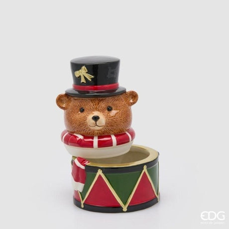 EDG Enzo De Gasperi Boîte Ourson avec Écharpe H24x16,5x16 cm Vert Rouge – Décoration de Noël