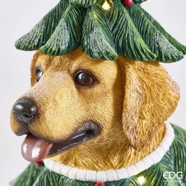 EDG Enzo De Gasperi Chien avec Sapin LED H57x36x34 cm Vert Mix – Décoration Noël Lumineuse