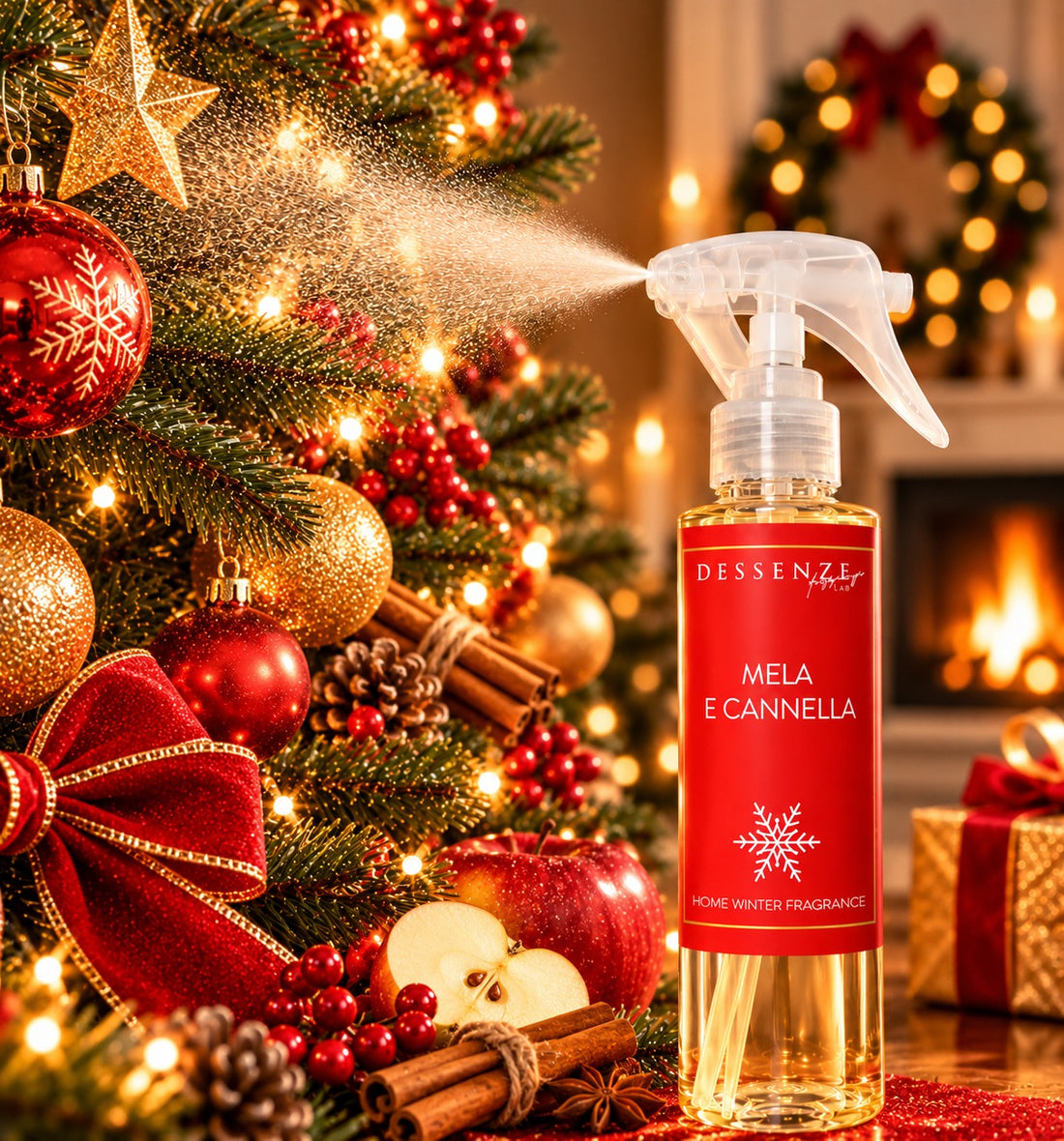 DESSENZE Parfum pour Sapin de Noël Christmas Spray Pomme et Cannelle 100 ml – Spray Parfumé de Noël