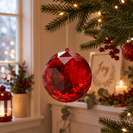 EDG Enzo De Gasperi Décoration de Noël en forme de diamant rond à suspendre, D 10 cm, L 4,5 cm, PP Red.