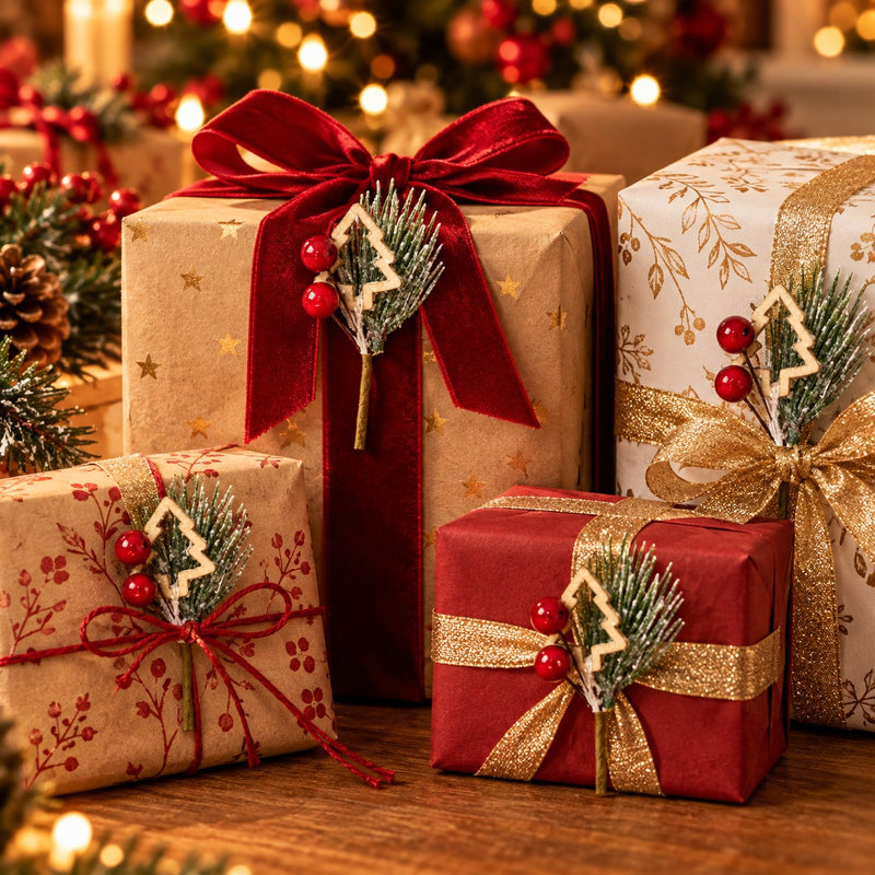 Piovaccari Pick de Noël avec Sapin et Baies H10 cm – Petite Branche Décorative pour Sapin de Noël, Guirlandes, Centres de Table et Compositions de Noël