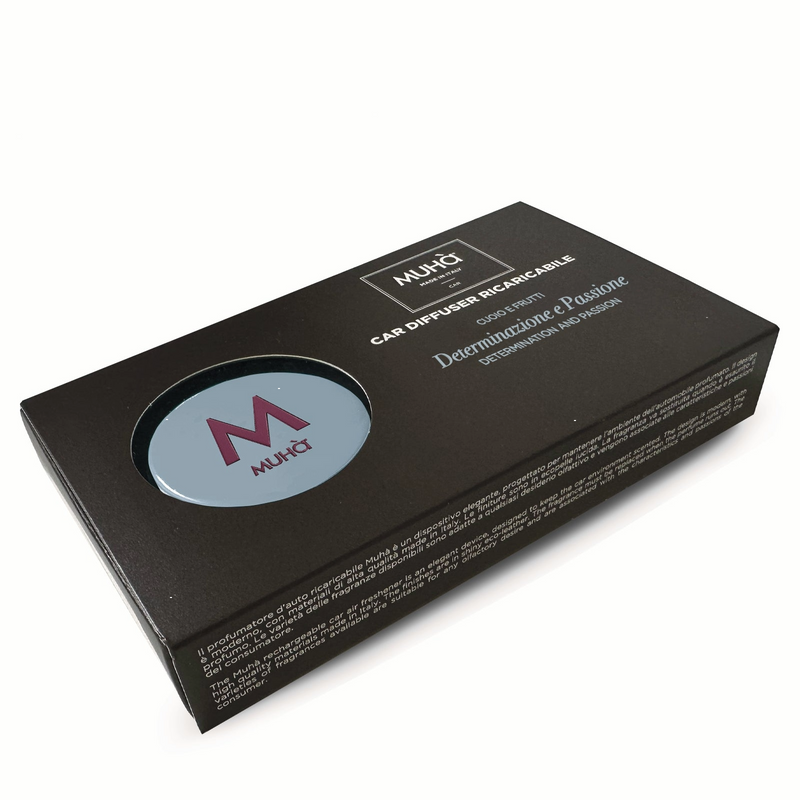 Muhà Car Diffuseur rechargeable pour voiture Cuir et Fruits – Désodorisant pour voiture longue durée