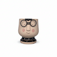 Vaso testa faccia uomo con occhiali in resina beige e nera. Decorazione originale, piccole piante e fiori. Arpimex, 15×15×16 cm, design moderno. ean 8018318502125