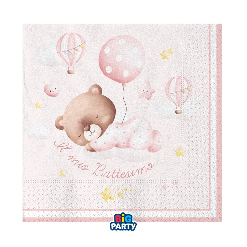 big party big party tovaglioli carta battesimo baby bear 33 x 33 cm rosa cf 16 pz ean 8020834767261
