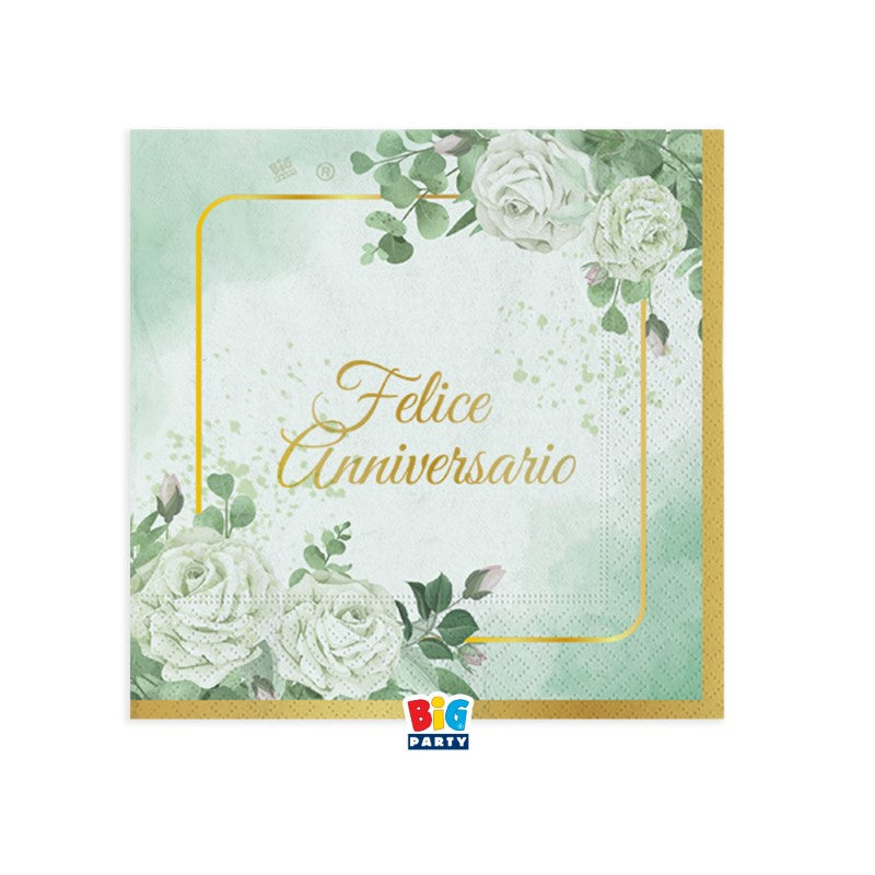 big party big party tovaglioli carta felice anniversario eucalipto 25 x 25 cm bianco verde ean 8020834761924