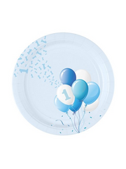 Assiettes en carton Bigiemme 18 cm, 1er anniversaire, ballons bleus, lot de 8