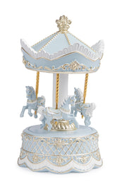 Boîte à musique Bizzotto Darling Christmas Carousel avec chevaux, H 22,9 cm, D 12,4 cm, bleue