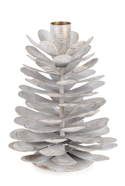 Bougeoir de Noël Bizzotto Harriet pour 1 personne, en forme de pomme de pin, H 16 cm, D 13 cm, métal blanc