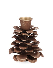 Bougeoir de Noël Bizzotto Harriet pour 1 personne, en forme de pomme de pin, H 8,5 cm, D 7 cm, métal marron
