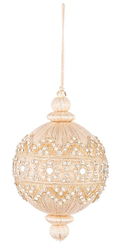 Boule de Noël Bizzotto ornée de paillettes beiges, diamètre 100 mm, hauteur 150 mm