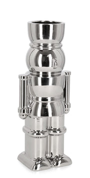 Vase de Noël Bizzotto, motif soldat Walker, hauteur 28 cm, dimensions 12 x 9 cm, céramique argentée