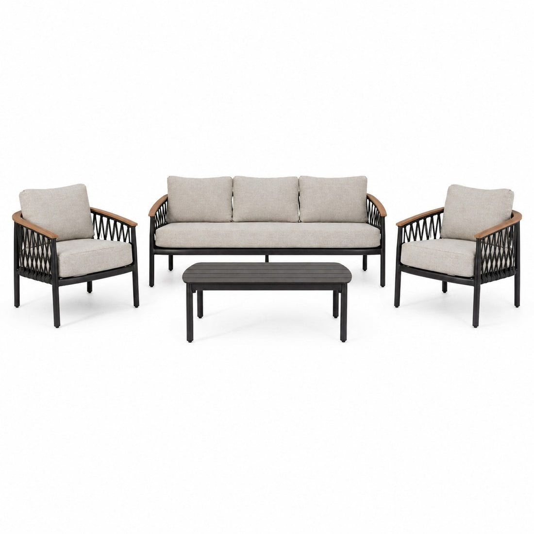 Bizzotto Fenix Salon de Jardin Anthracite – Canapé 3 places, 2 Fauteuils et Table Basse Outdoor