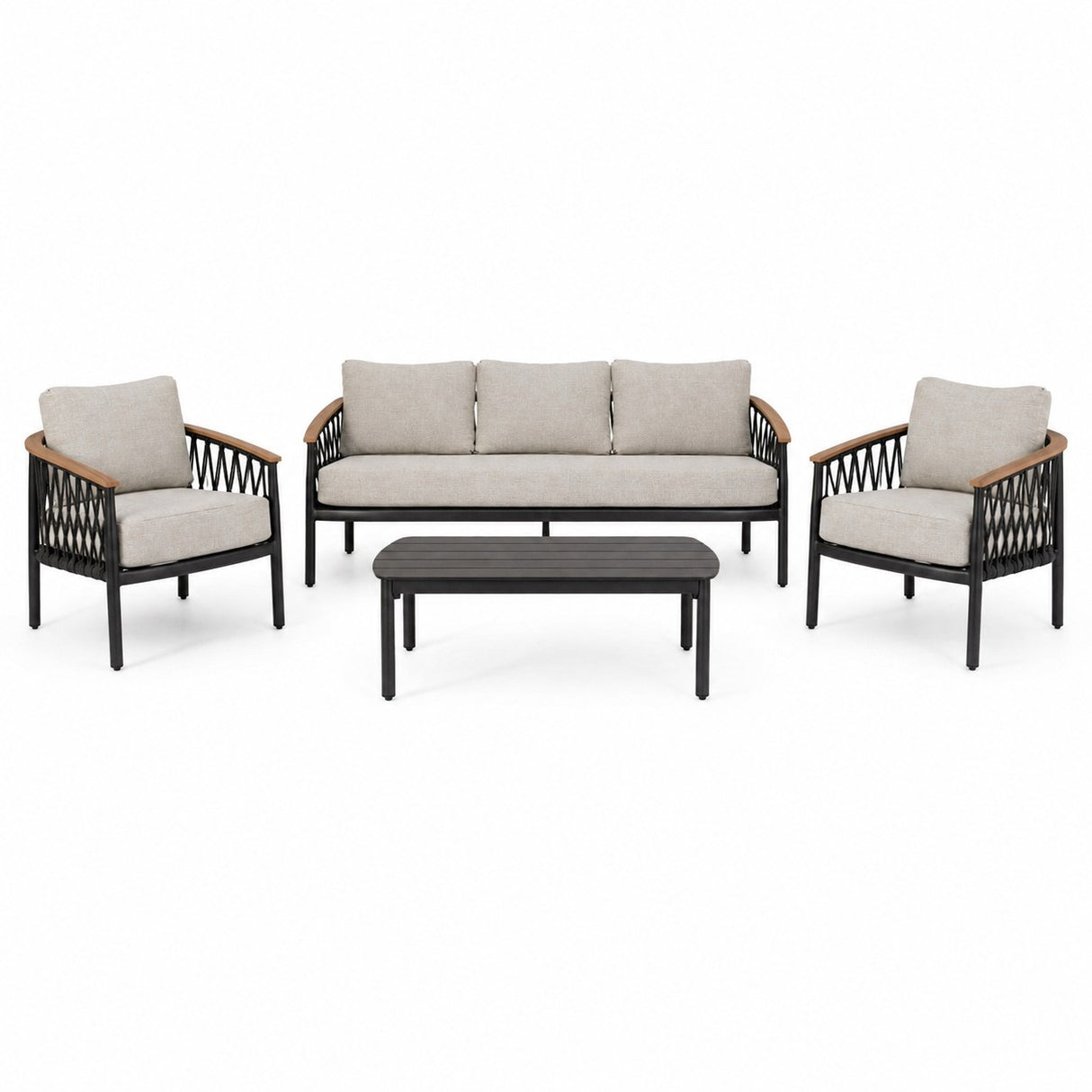 Ensemble de salon Bizzotto Fenix Anthracite – Canapé 3 places, 2 fauteuils et table basse d'extérieur