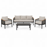 Ensemble de salon Bizzotto Fenix Anthracite – Canapé 3 places, 2 fauteuils et table basse d'extérieur