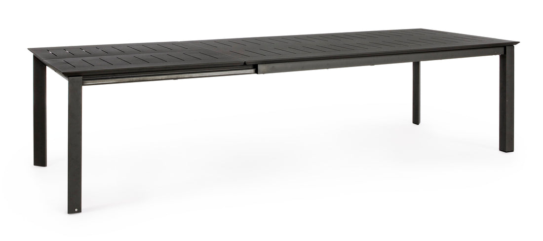 Fino a 12 posti con un gesto: tavolo allungabile Bizzotto Konnor 200–300 cm in alluminio antracite, telescopico, con ruote. Perfetto per outdoor e contract.  ean 8051836019560