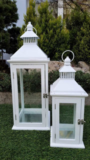BONTURI HOME HOME DECORATION Lot de 2 lanternes 16 x 16 x 42 cm 22 x 22 x 60 cm Blanc