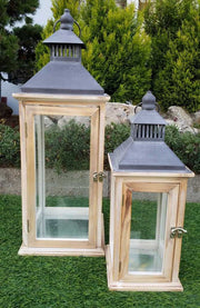 BONTURI HOME DÉCORATION DE LA MAISON Lot de 2 lanternes 16 x 16 x 42 cm 22 x 22 x 60 cm Naturel