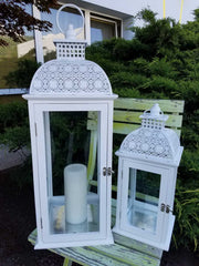 BONTURI HOME HOME DECORATION Lot de 2 lanternes 24 x 24 x 64 cm 18 x 18 x 42 cm Blanc
