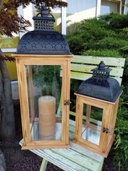 BONTURI HOME HOME DECORATION Lot de 2 lanternes 24 x 24 x 64 cm 18 x 18 x 42 cm Naturel