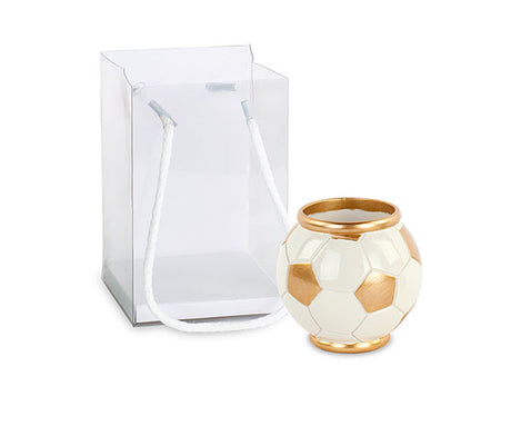 cupidoco cupidoco cachepot pallone da calcio bianco e oro con shopper bomboniera in ceramica d 8 x h 85 cm ean 8058196013757