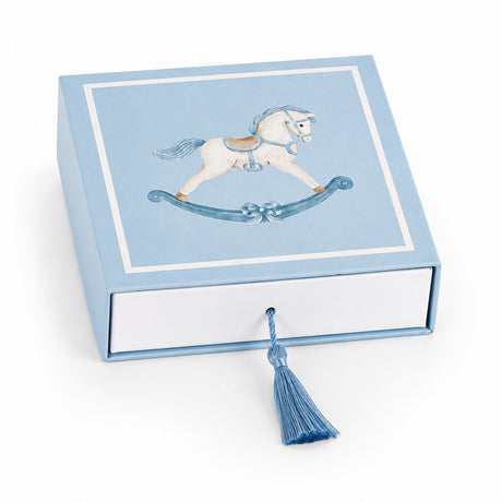cupidoco cupidoco scatola cavallino azzurro con nappa e inserto bomboniera nascita e battesimo 12 x 12 x 4 cm ean 8058196003901