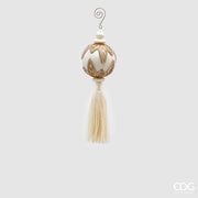 Décoration de Noël EDG Enzo De Gasperi Pompon brodé H 28 cm P 8 cm Blanc Or