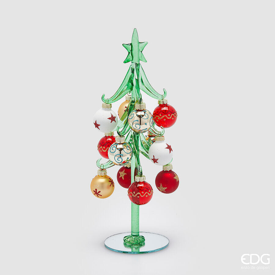 edg enzo de gasperi edg enzo de gasperi albero di natale in vetro decorato su base h 26 cm d 9 cm verde rosso ean 8059824571717