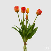 EDG Enzo De Gasperi Bouquet de 5 Tulipes Fermées Gomme Olis H 40 Cm Orange