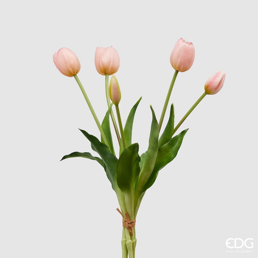 edg enzo de gasperi edg enzo de gasperi bouquet di 5 tulipani chiusi gomma olis h 40 cm rosa chiaro ean 8056372972324